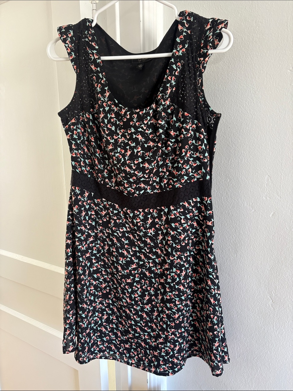 Jessica Simpson Black Mini Dress with Pink & Mint Floral Print
